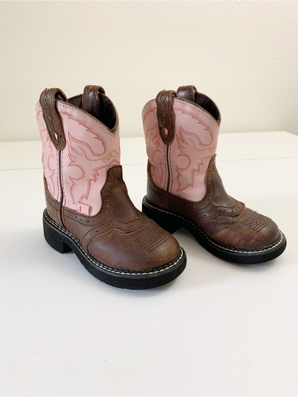 Justin Toddler "Gypsy" Pink Brown Leather Western Boots ~ 9